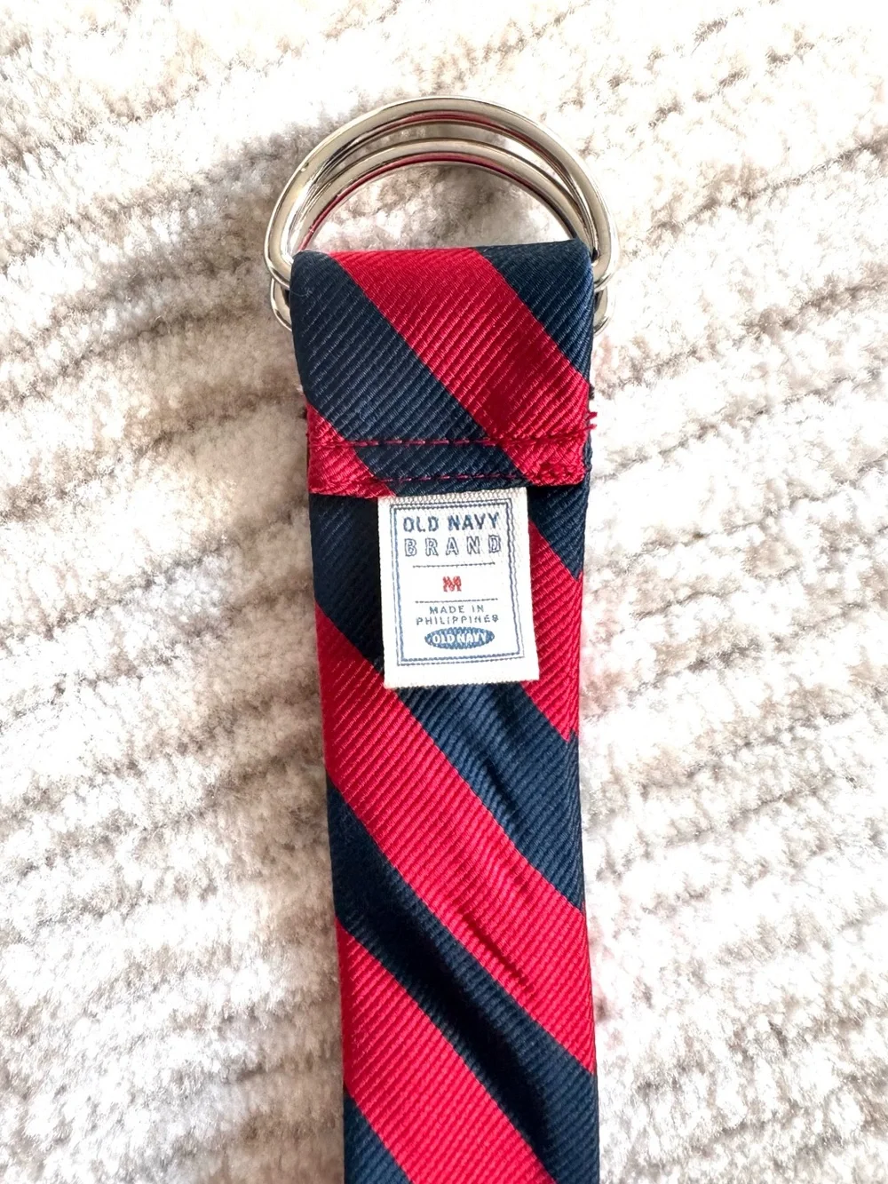 Old Navy Red and Navy Blue Striped D-Ring Belt M 41”